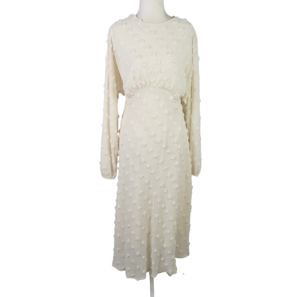 Chicwish Cream Textured Dot Long Sleeve Midi Dress M
